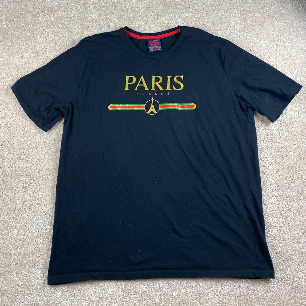 France Authentique Paris France Graphic T-Shirt Mens XL Black Eiffel Tower Tee‎